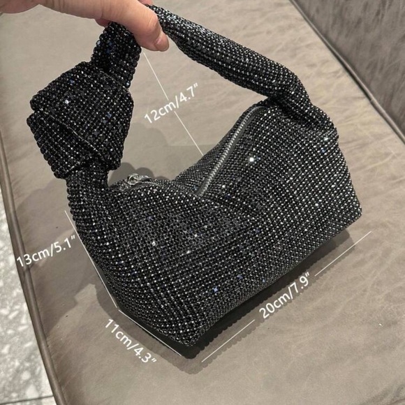Black Rhinstone Knotted Handle Sparkle Shoulder Bag - Picture 6 of 11